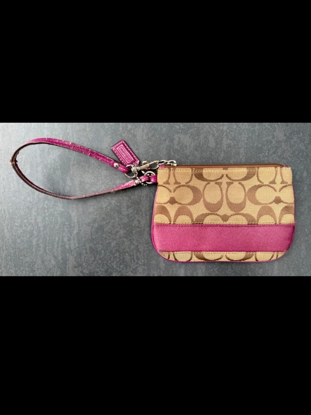 Coach Pink Trim Signature Canvas Wristlet